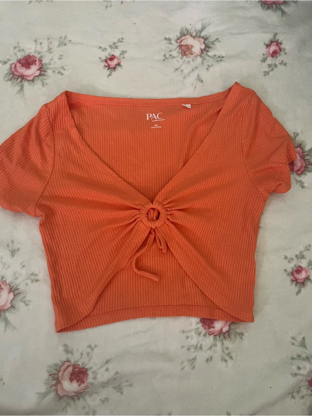 PacSun Orange Ribbed Front-Tie Crop Top